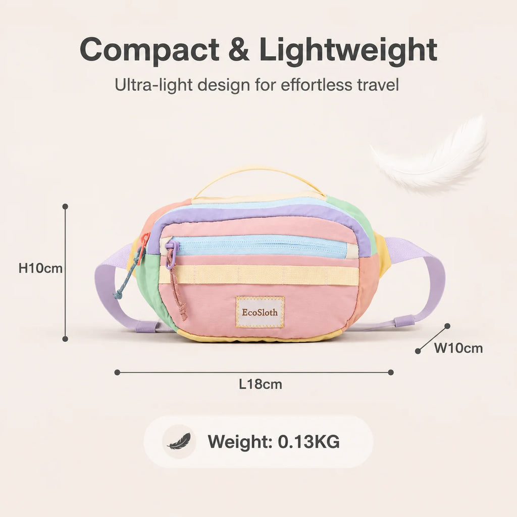 EcoSloth Dopamine Contrasting Nylon Water-Resistant Waist Bag, Outdoor and Travel Diagonal Bag, Men's and Women's Styles