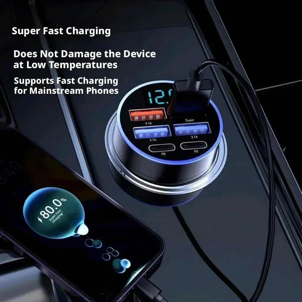 Multi Port Car Charger 6 USB Ports Super Fast Charging Car Cigarette Lighter Splitter Universal Vehicle Phone Charger Adapter