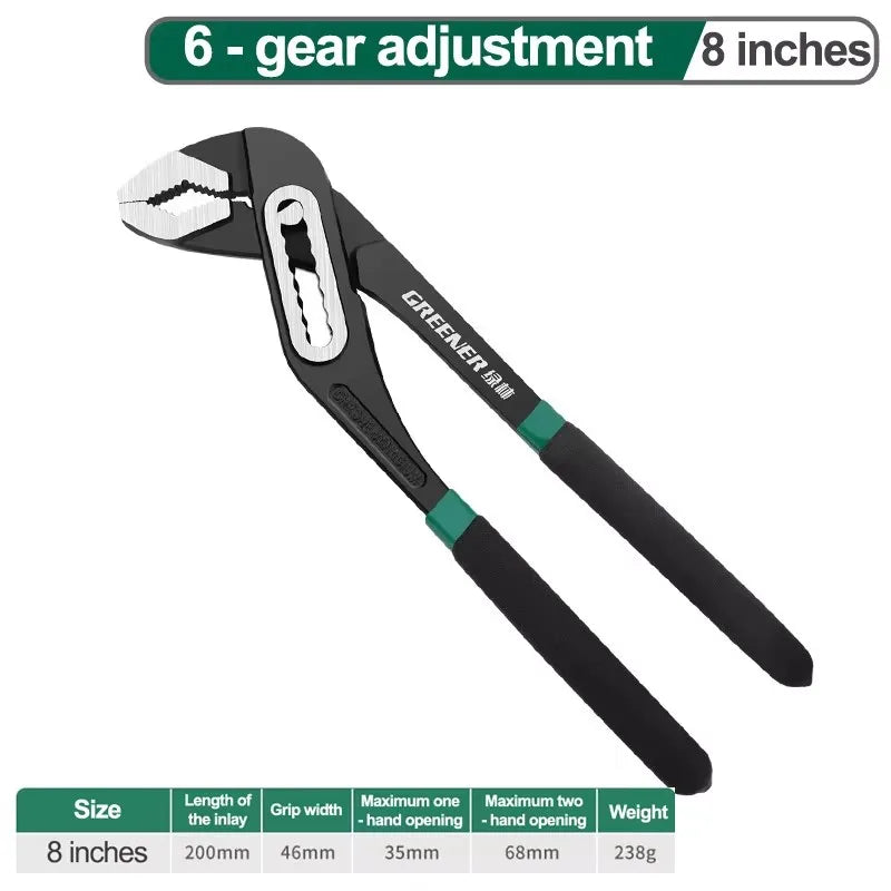 GREENERY 8 10 12 Inch Water Pump Pliers Multifunctional Slip Joint Push Button Adjustable Pipe Wrench for Household Plumbing