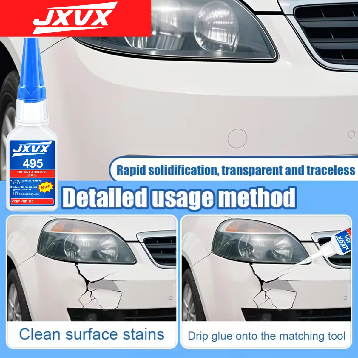 10 Pieces Jxvx 495 Instant Adhesive Super Glue 20g Quick Drying Transparent Multipurpose Metal Plastic Rubber DIY