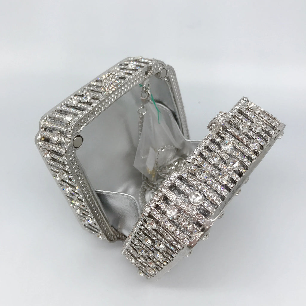 Women Clutch Bag Small Square Box, Full Cover Rhinestone Crystal Evening Bag, Handmade Bridal Party Wedding Prom Dinner Purse