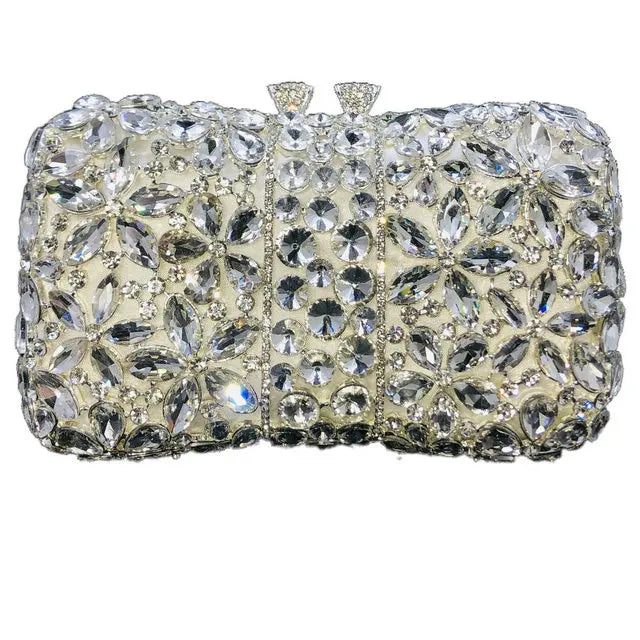 Boutique De FGG Flower Clutch Purses for Women Rhinestone Clutch Bags Formal Evening Handbags Party Dinner Crystal Clutch Bag