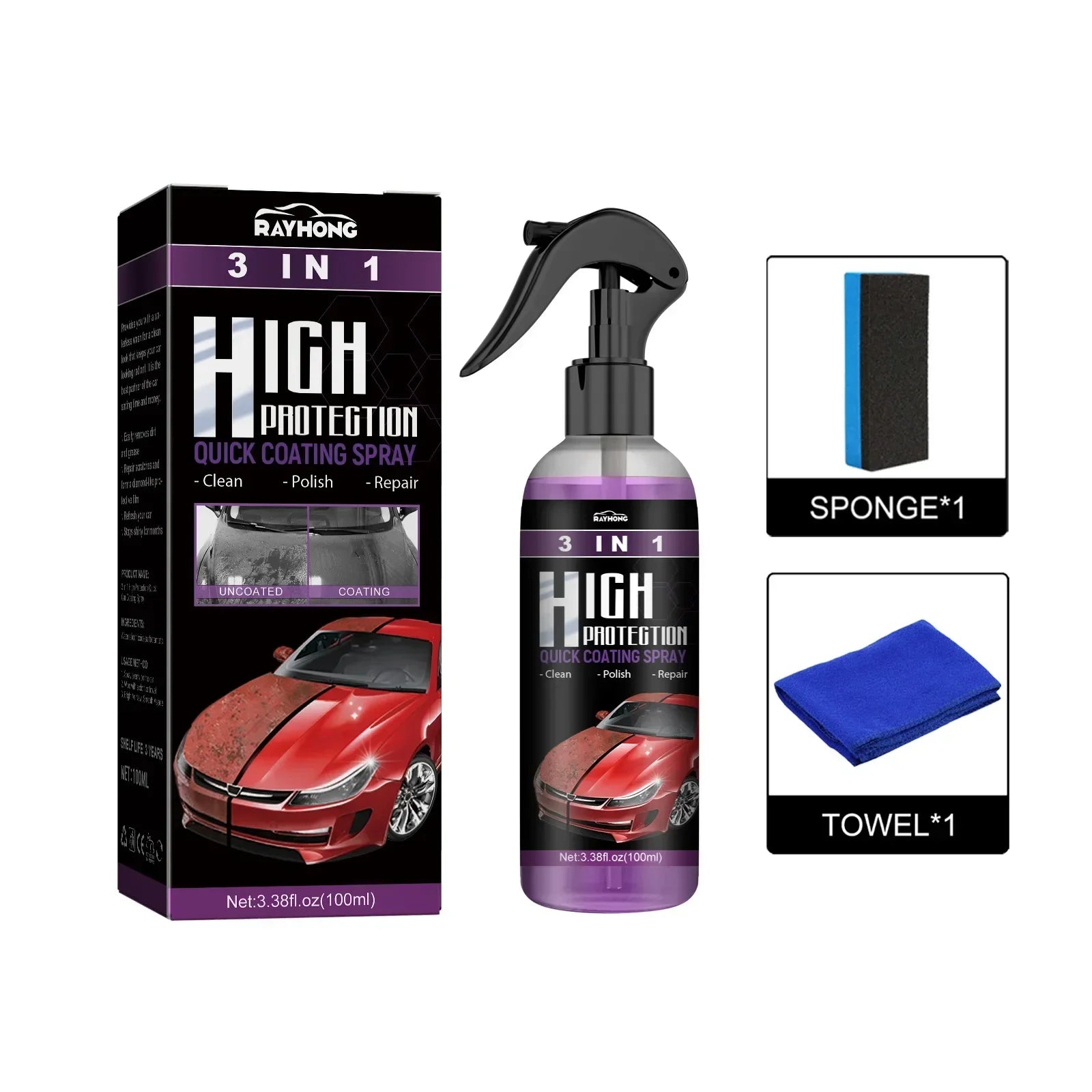 Multi-Functional Coating Renewal Agent,3 in 1 Ceramic Car Coating Spray, Plastic Parts Refurbish Agent,Fast-Acting Coating Spray