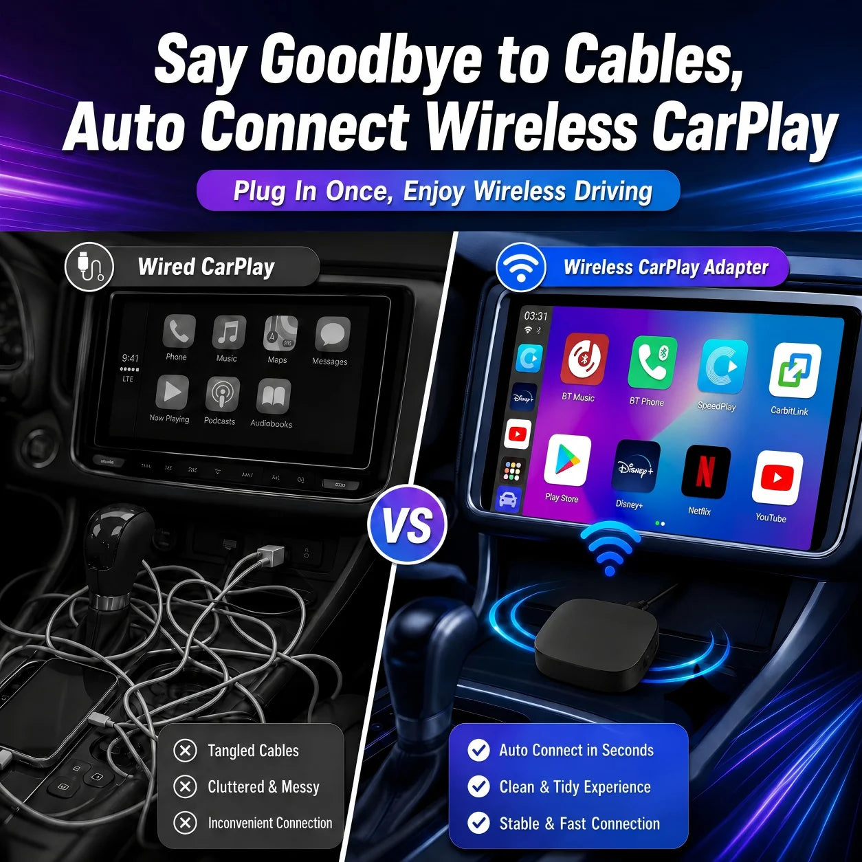 Android15 Car Smart AI Box Built in Google Play Store Support Netflix IPTV Plug& Play For Kia VW Fits OEM Wired CarPlay Vehicles