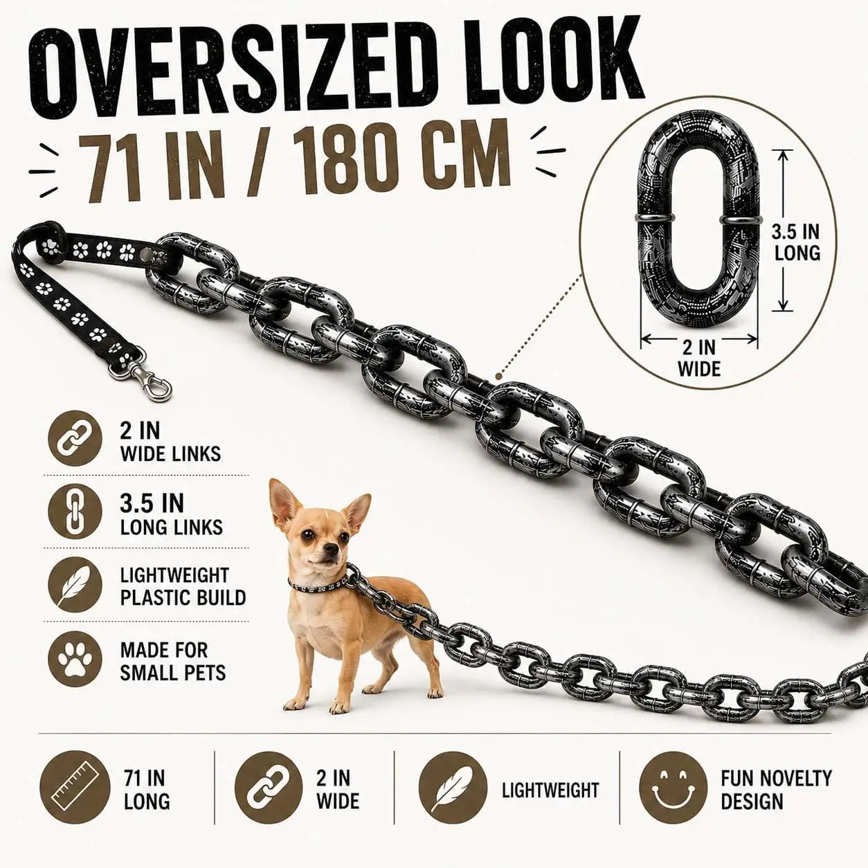 Fake Chain Dog Leash, Giant Chain Leash for Small Dog Funny, Big Chain Dog Leash Funny, Plastic Imitating Iron Chains