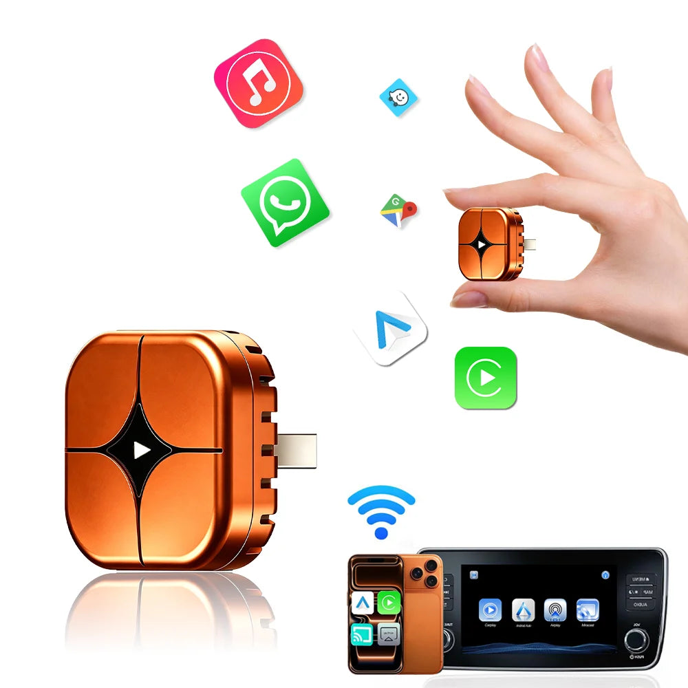 4 in 1 Wireless CarPlay Adapter  – iOS CarPlay & Android Auto & AirPlay & MirrorLink,Compatible with 800+ Cars,USB C