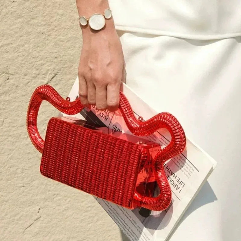 Luxury Evening Bag Designers Original New Unique Wavy Cloud Shaped Handle Box Clutch Bag Metal Textured Hard Shell Shoulder Bag
