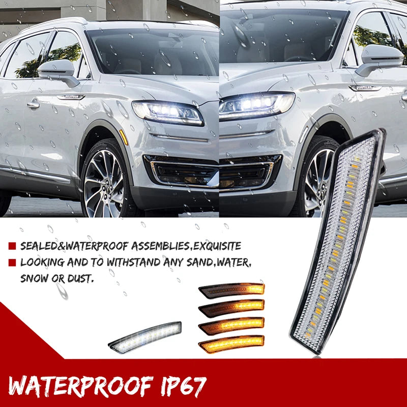 Switchback Dynamic Amber LED Front Side Marker Lights w/ White DRL Driving Lights For Lincoln MKX 2016-2018 & Nautilus 2019-2022