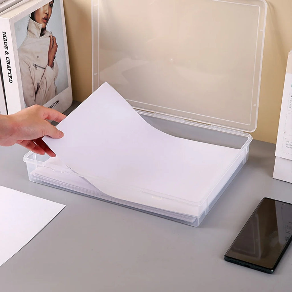 Stackable Clear A4 Document Storage Box Latch Lid Plastic Desktop Organizer Home Office Certificate Paper File Protection Holder