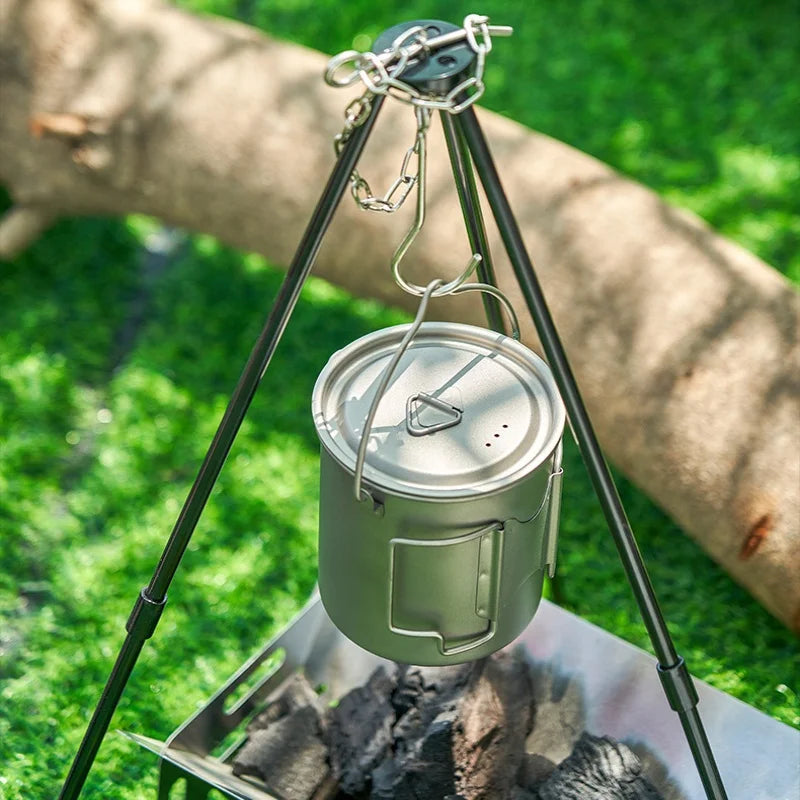 Titanium Camping Cookware Set with Folding Mug (420ml/750ml) and 750ml Pot, Lightweight Portable Outdoor Kit for Hiking Backpack