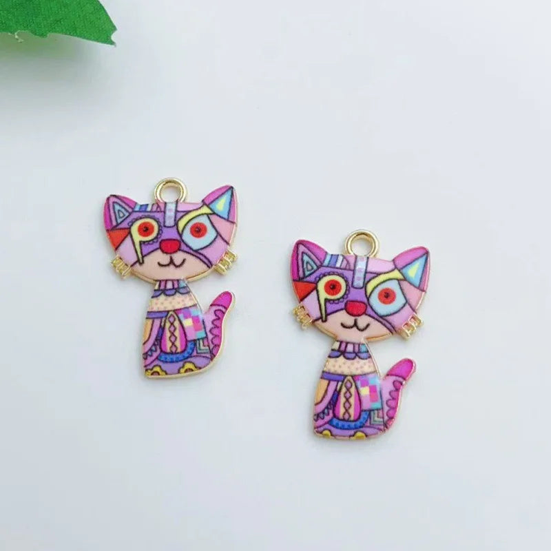 13pcs alloy oil dripping mechanical cat pendant, DIY jewelry making earrings, keychains, accessories