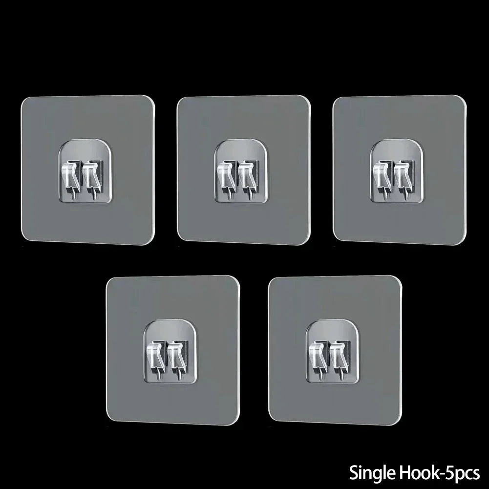 5pcs Wall Adhesive Hooks Transparent Wire Shelf Rack Hook Wall Mount Free Punch Kitchen Bathroom Non Trace Stickers Holder