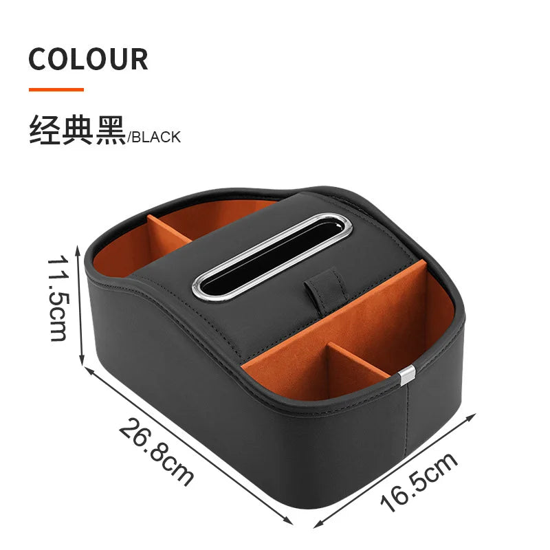 Center Console PU LeatherCup Holder,Car Front Seat Organizer with Compartment Universal Car Armrest Storage Box with Tissue Slot