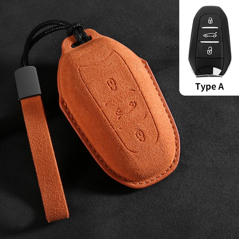 Leather Car Key Case Cover For Peugeot 308 408 508 Citroen C4L C6 C3-XR Picasso DS3 DS4 DS5 Shell Keychain For Peugeot