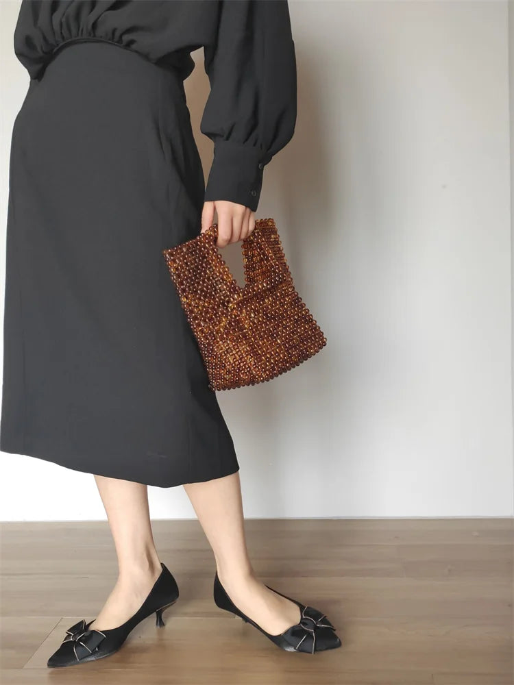 【wonder lamar】 Vintage Design Hand-woven Acrylic Square Handbag High Quality  Evening Clutch Bag for Women Hand Beaded Bag