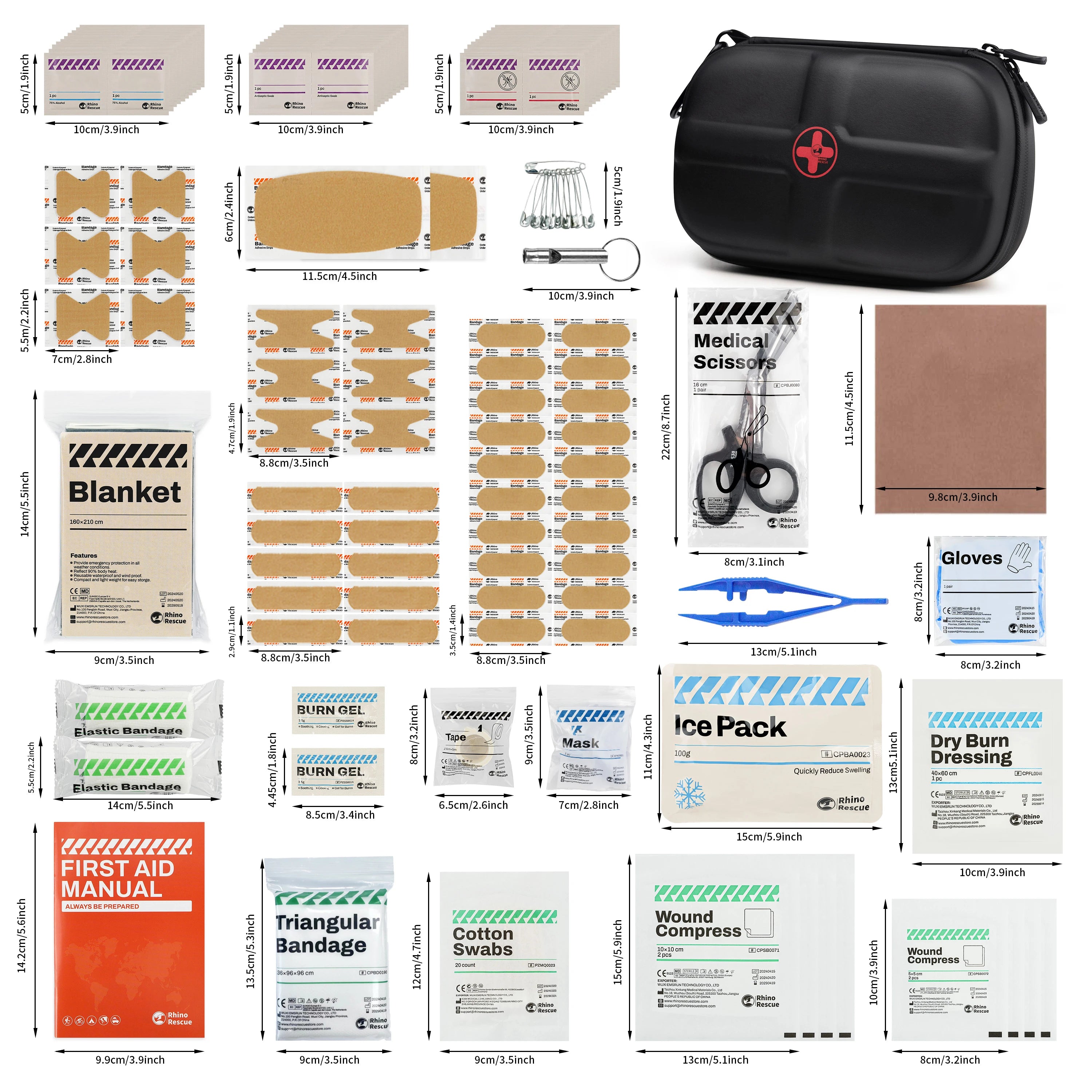 RHINO RESCUE Mini First Aid Kit Small Waterproof Portable Emergency Kit Camping Essentials, With 106 Items For Travel, Home, Car
