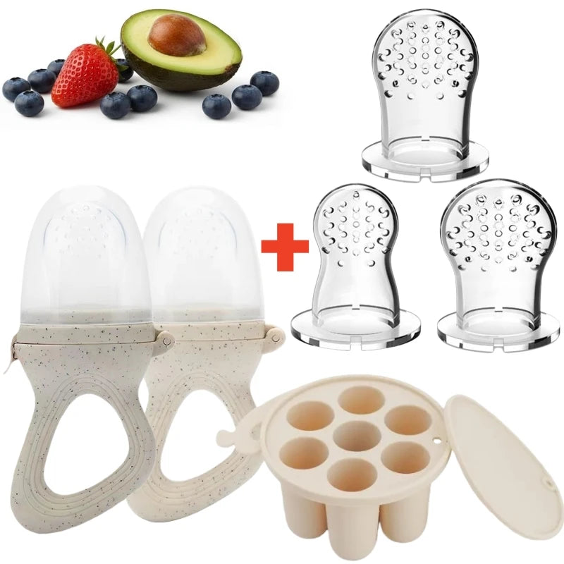 Silicone Baby Fruit Feeder Mini Freezer Tray Fresh Food Chew Bag for Infant Self Feeding Milk Popsicle Molds for Teething Relief
