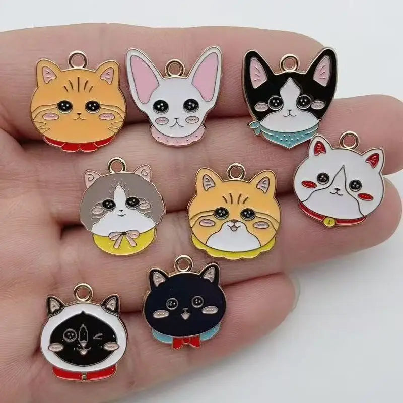 10pcs Cartoon Animal Pet Dog Puppy Footprint DIY Alloy Drip Oil Keychain Necklace Jewelry Pendant Pendant