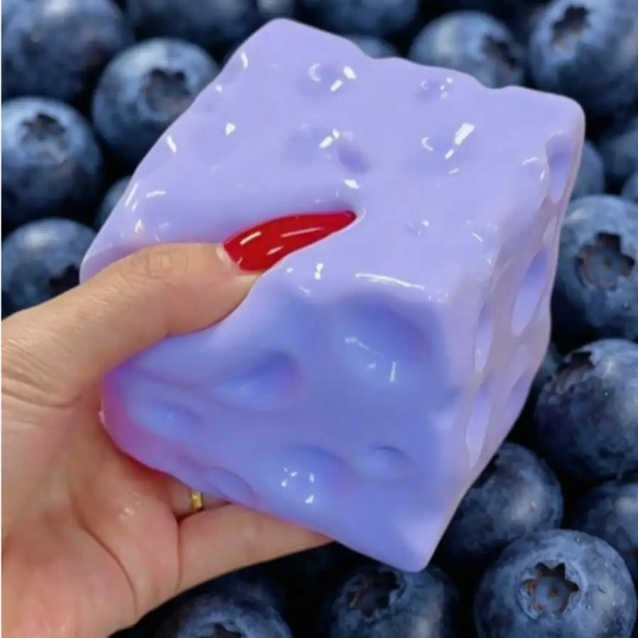 New Blueberry Color Cheese Squishy Toy Vaseline Filled Soft Squeeze Stress Relief Fidget Sensory Food Shape Gift