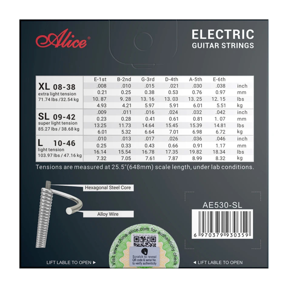 Alice AE530 Electric Guitar Strings Hexagonal Steel Core Nickel Plated Alloy Wound 008-038/009-042/010-046 Performance Practice