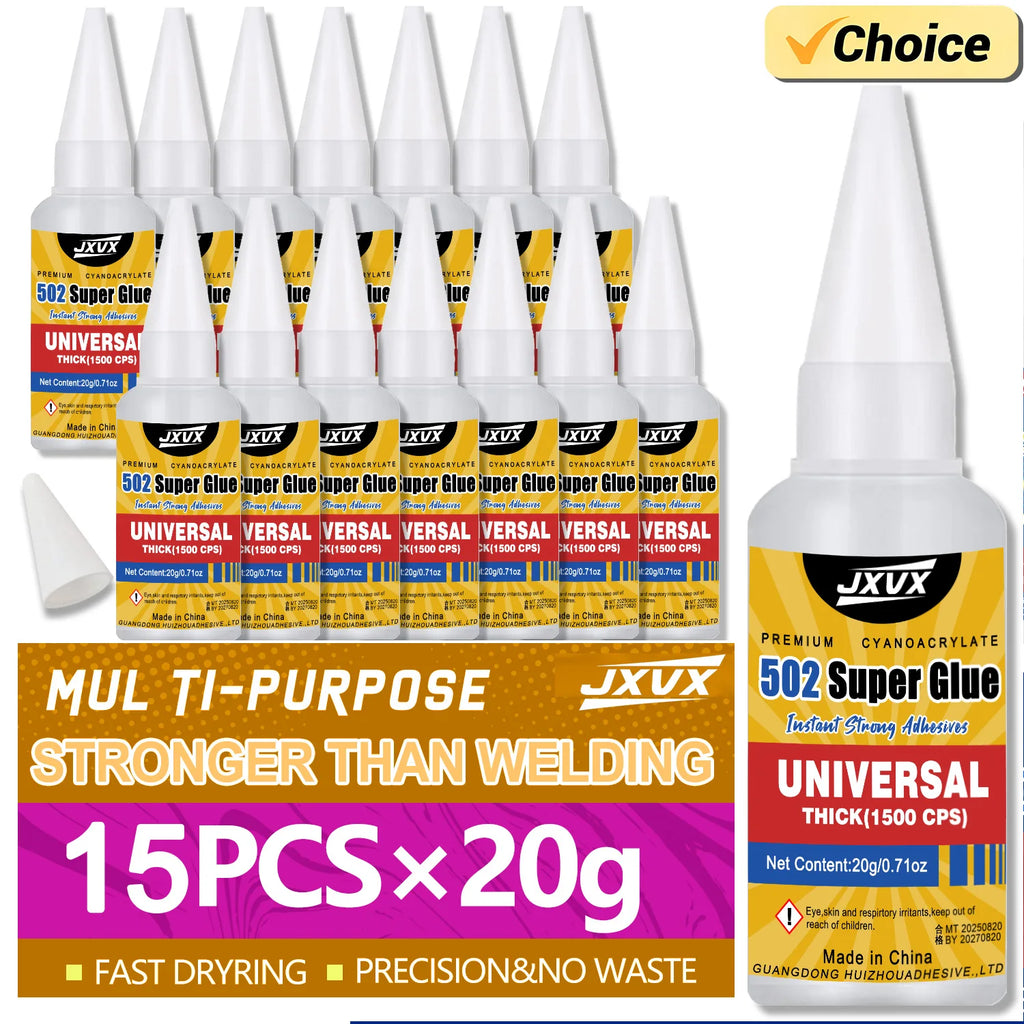 15PCs 502 Super Strong Glue Sticks All Instant Adhesive Very Strong Adhesives Seconds Cianoacrylate Epoxy Cyanoacrylate Forte Tails Tapes for Hard Plastics, Crafts, Ceramics, Wood,Frame, Leather, Metal, Strong Bonding