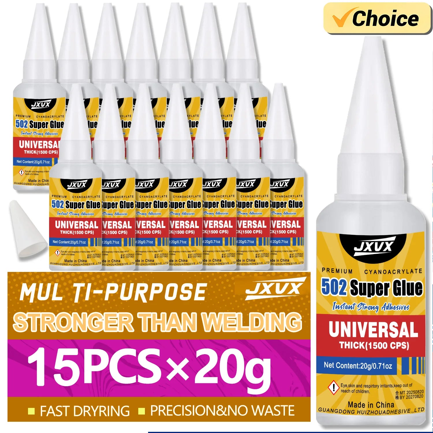 15PCs 502 Super Strong Glue Sticks All Instant Adhesive Very Strong Adhesives Seconds Cianoacrylate Epoxy Cyanoacrylate Forte Tails Tapes for Hard Plastics, Crafts, Ceramics, Wood,Frame, Leather, Metal, Strong Bonding