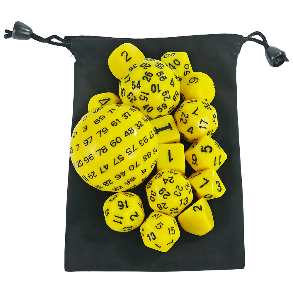15 Pieces Acrylic Opaque Polyhedral Dice Set D3-D100 Game Dice with Velvet Dice Bag for DND Role Playing Table Games Party