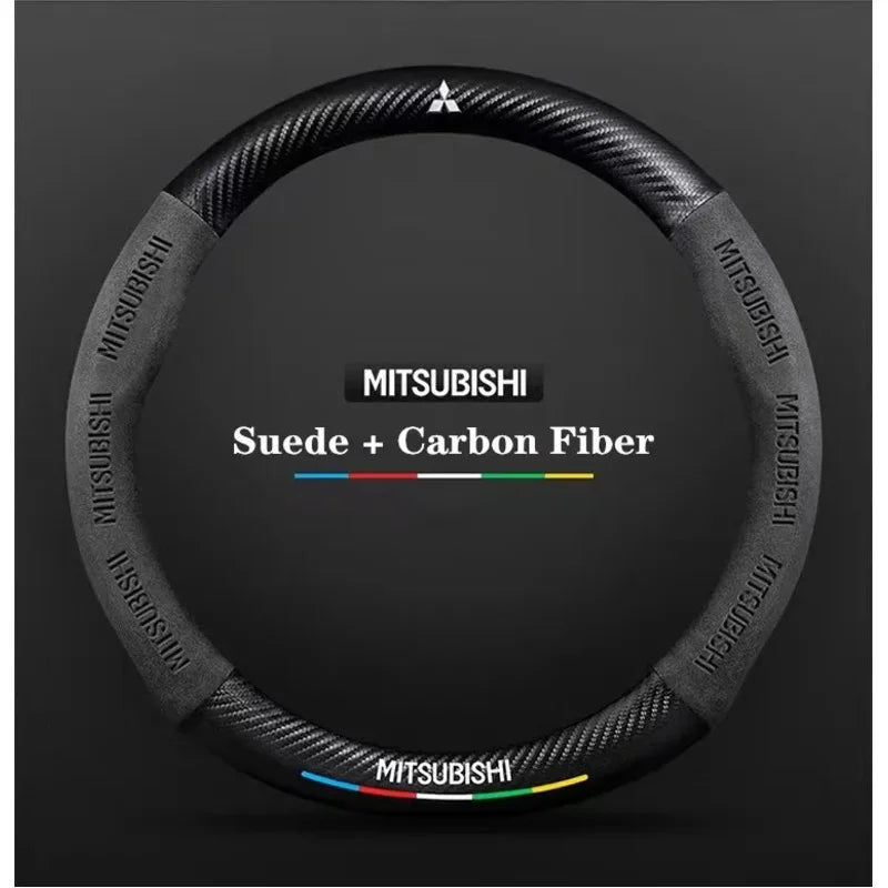 For Mitsubishi Outlander Pajero Asx Colt Lancer EX Evolution X L200 Triton RALLIART Car Suede Carbon fiber Steering Wheel Cover