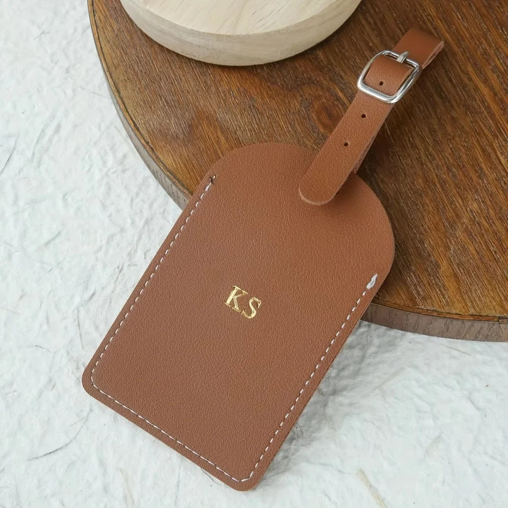 Customized Personalized Name Silver Gold Monogram Vegan Leather Luggage Tag with Privacy Card for Suitcases
