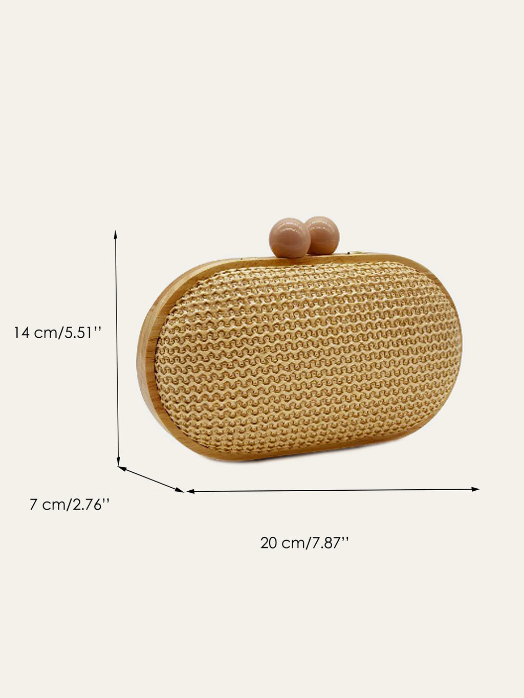 CEZIRA Women's Fashionable Straw Woven Clutch Wooden Frame Clip Closure Evening Bag Hard-case Long Chain Handbag Purse Holiday