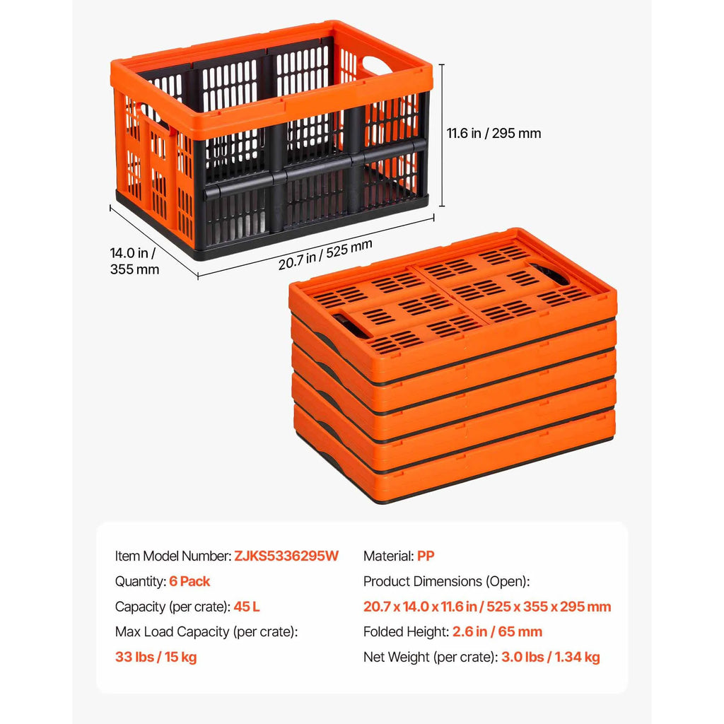 SucceBuy 45L 3/6 Pack Plastic Collapsible Storage Basket Folding Bins with Handles Stackable Containers for Clothes Grocery Toys