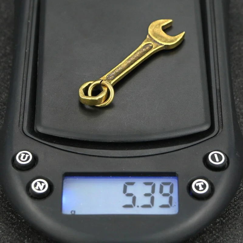 Vintage Solid Brass Wrench Key Chain Handmade Pure Copper Mini Spanner Keychain Pendant for Motorcycle Car Tool Keyring