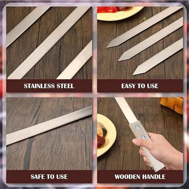Kabob Skewers 15.7 Inch Long 0.91 Inch Wide 2mm Thin Stainless Steel BBQ Skewer Stainless Steel Reusable Kobide Skewers