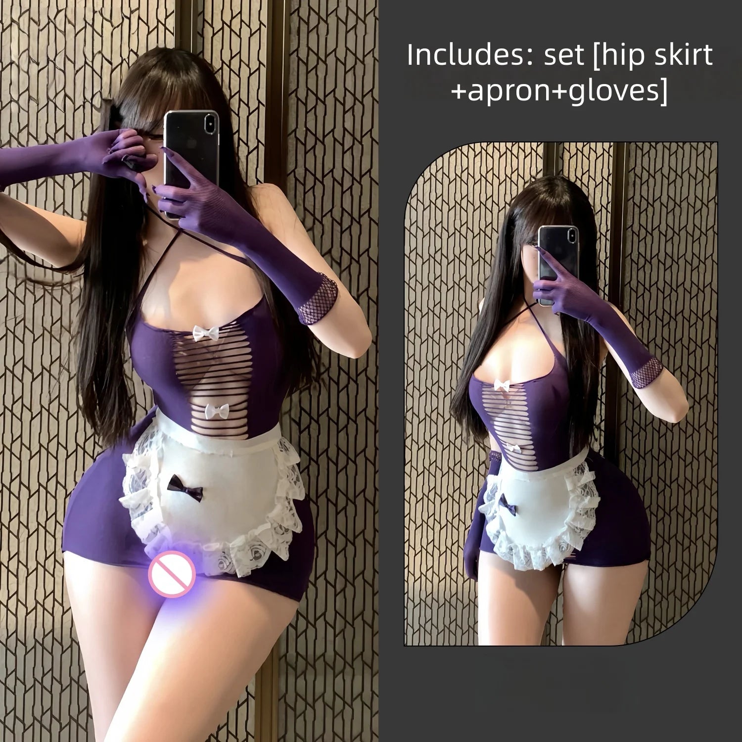 Wrapped Hip Skirt Flirtatious Hot Sexy Lingerie Tearable Maid Mesh Suit Uniform Set Perspective Flirtatious Open File Tempting