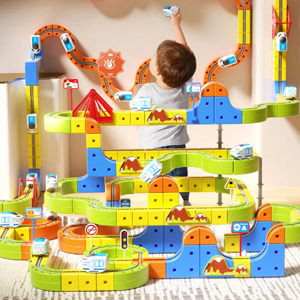 133PCS Magical Track Train Car Children Educational Electric Magnetic Levitation Train Track Cube DIY Building Toy Birthday Gift