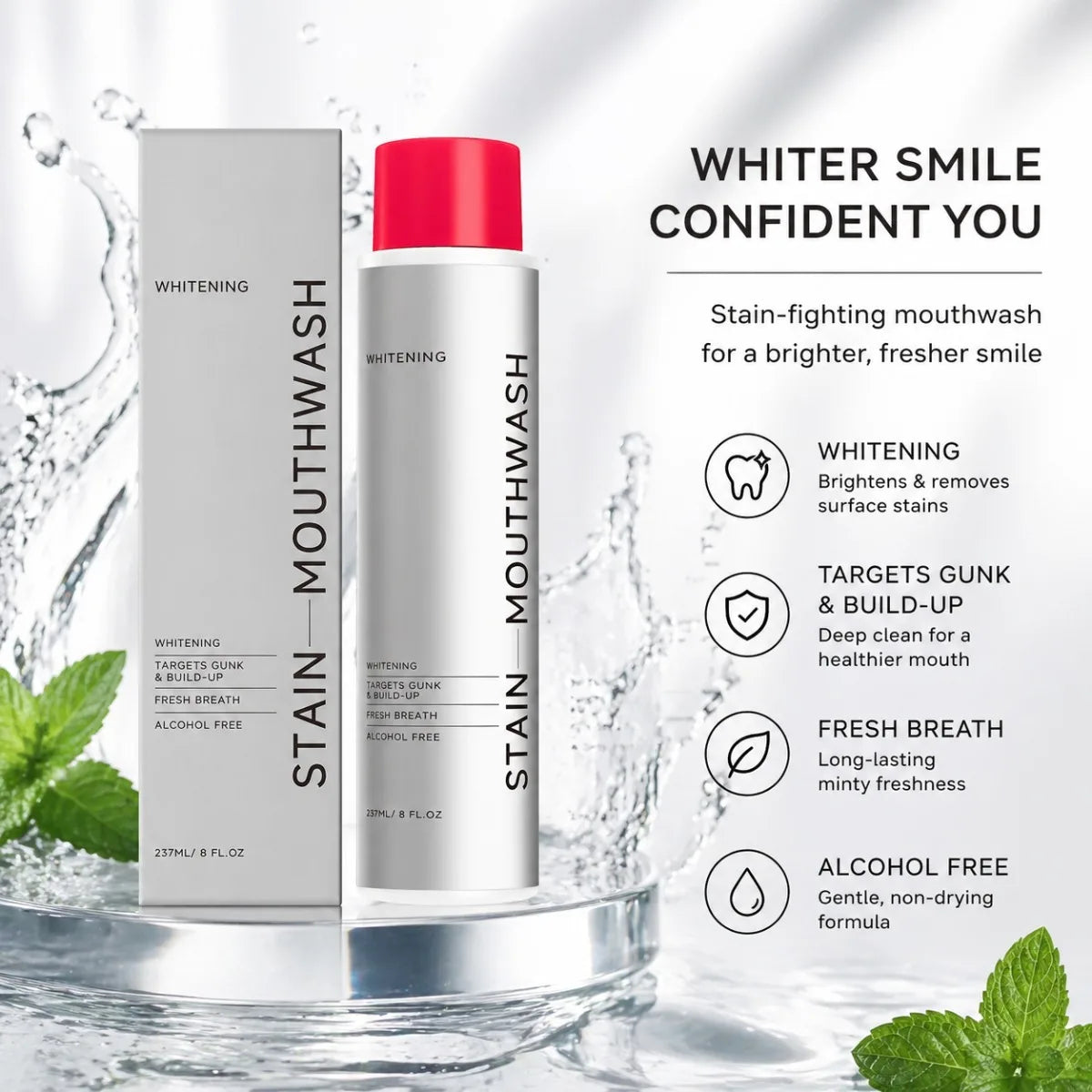 1/2/3Pcs Stain Removal Mouthwash Alcohol Free Teeth Brightening Fresh Breath Plaque Remover Enamel Safe Daily Oral Care