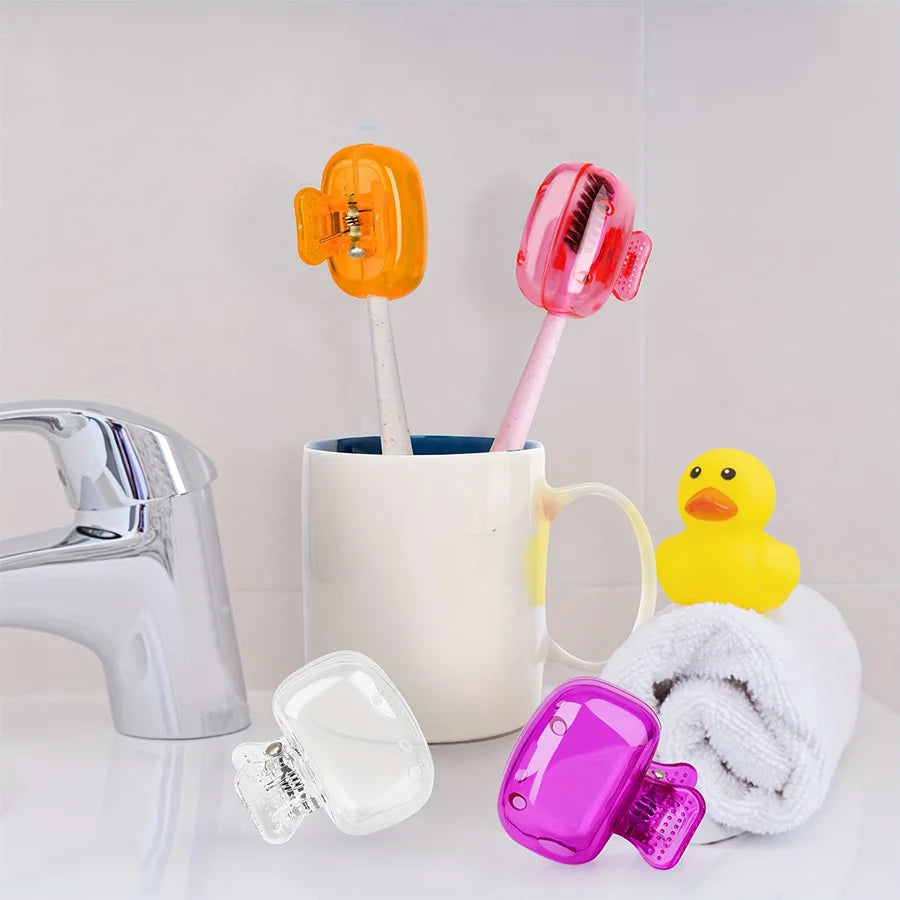 50 pcs Travel Toothbrush Head Covers Toothbrush Protector Cap Brush Pod Case Protective Portable Plastic Clip for Home Travelv