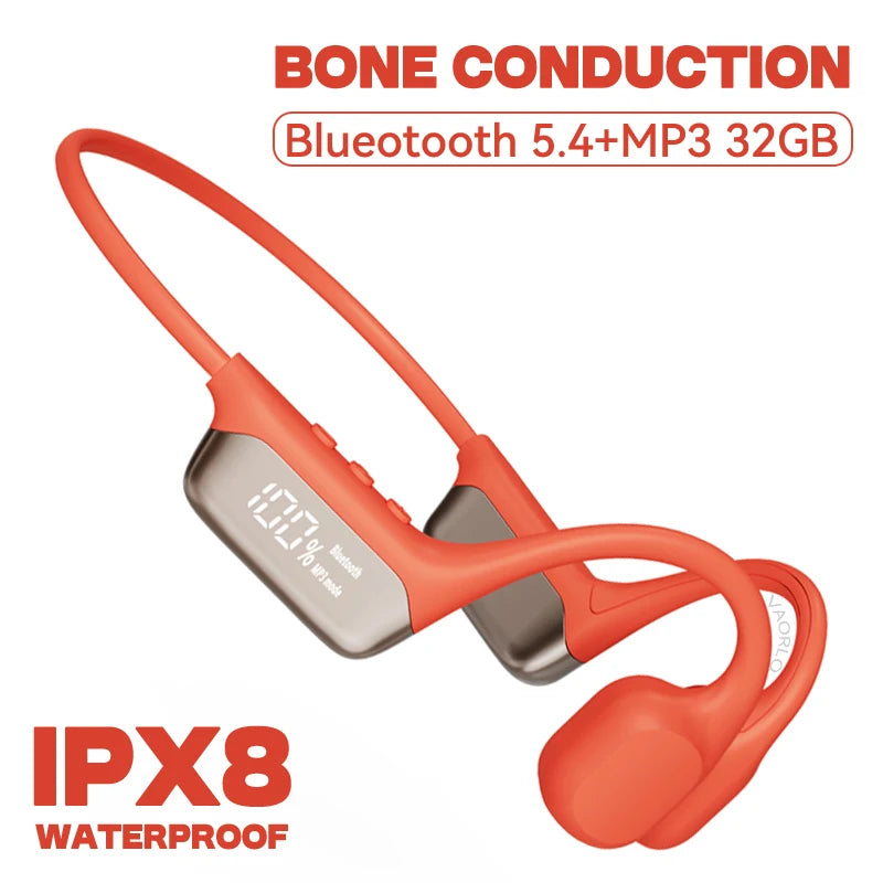 Upgrades Bluetooth 5.4 Bone Conduction Wireless Headphones 30 Meters Depth IPX8 Waterproof Swimming Headsets 32GB RAM MP3 Player