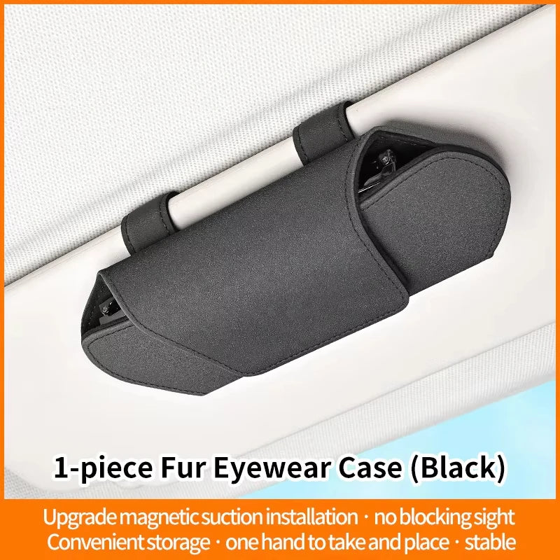 Luxurious Leather Car Magnetic Glasses Case Sun Visor Sunglasses Bag One-Hand Glasses Holder for Most Car Interior Accessories