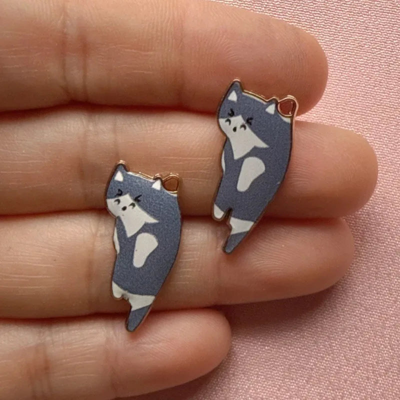 12pcs alloy printed cat pendant, DIY jewelry making earrings, keychain accessories