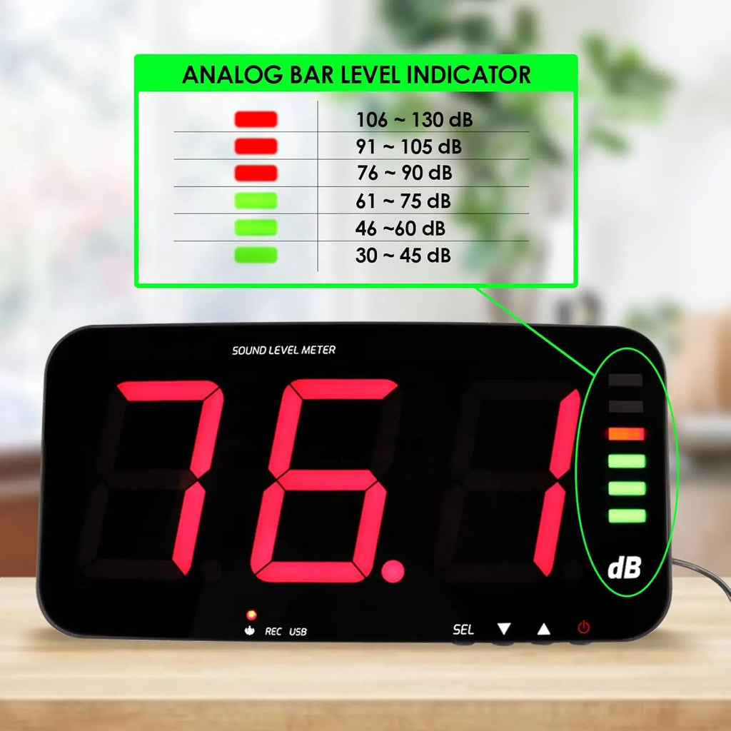 Wall-Mounted Sound Level Meter 30-130dB LED Digital Decibel Noise Tester Sound Light Alarm USB Data Logger for Bar Factor