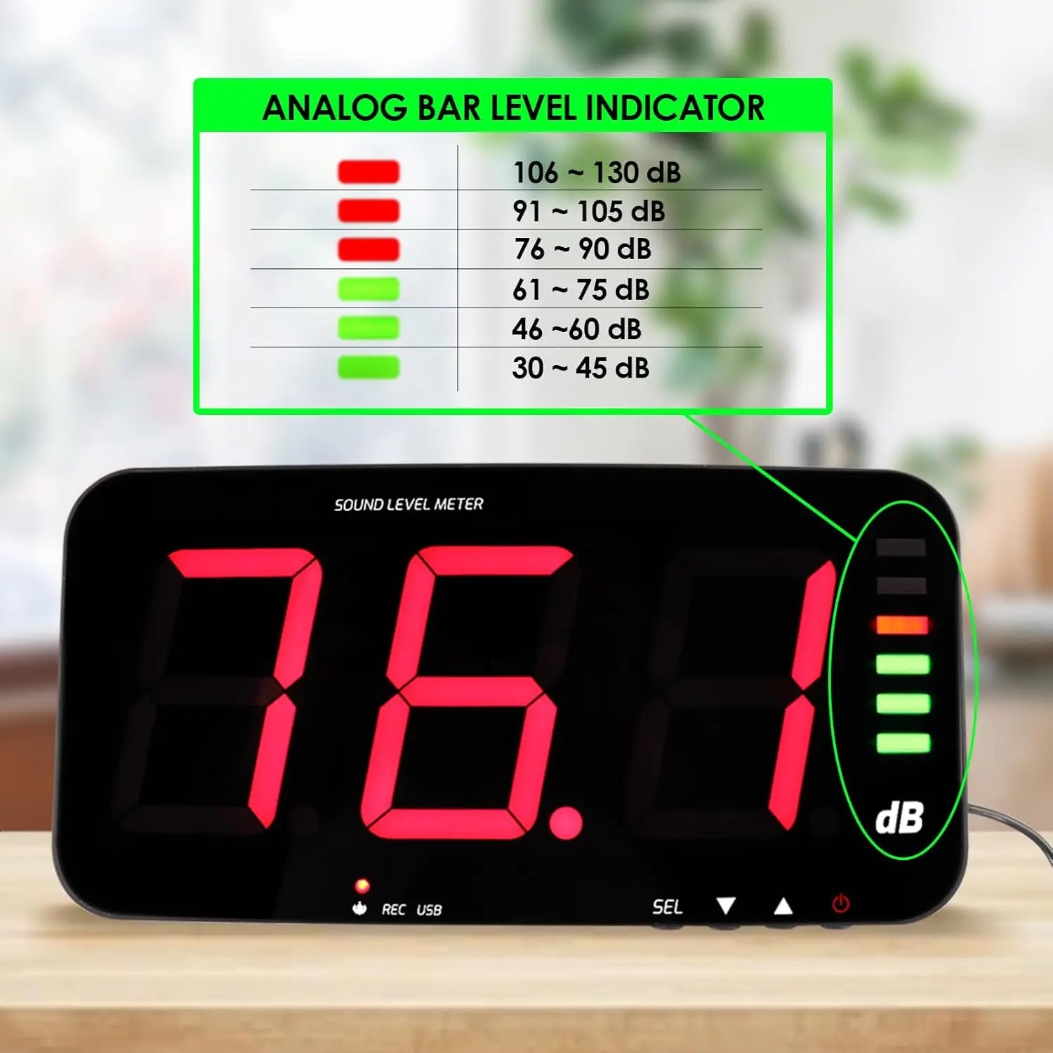 Wall-Mounted Sound Level Meter 30-130dB LED Digital Decibel Noise Tester Sound Light Alarm USB Data Logger for Bar Factor