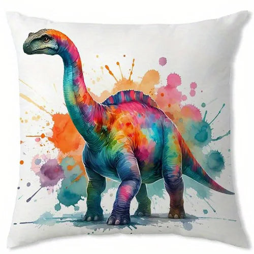 Colorful Dinosaur Watercolor Pattern Double-sided Printed pillow cover Short plush Suitable living rooms throw cushion cover