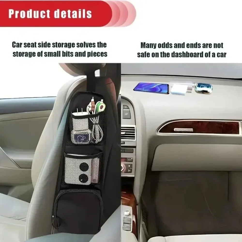 1pcs Car Seat Back Hanging Bag Oxford Cloth Waterproof Thermal Pressure Resistant Handle Side Storage Bag Vehicle Compression