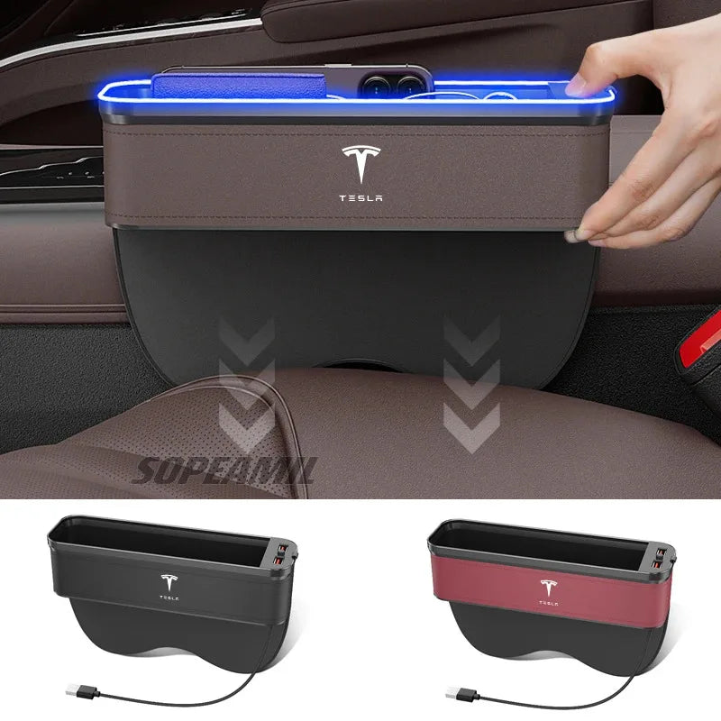 Car USB Charging Multifunction Crevice Storage Box Seat Gap Box For Tesla Cybertruck Roadster Model 3 Model Y Model S Model X