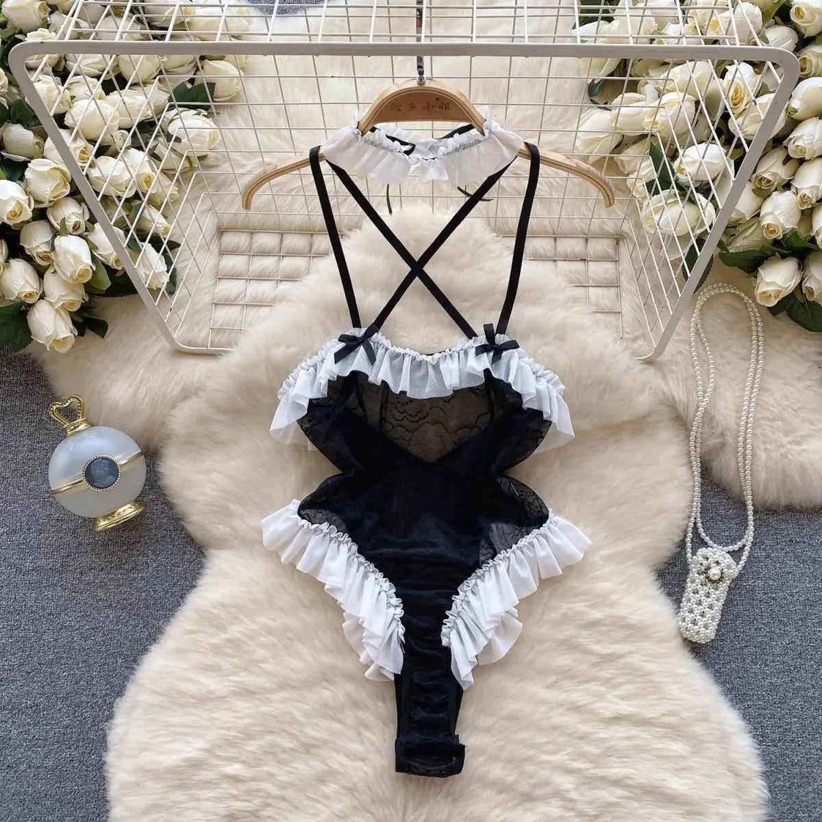 Sweet Bunny Lingerie Set Women Sexy Soft Plush Cute Bowknot Sweet Nightgowns Christmas Rabbit New