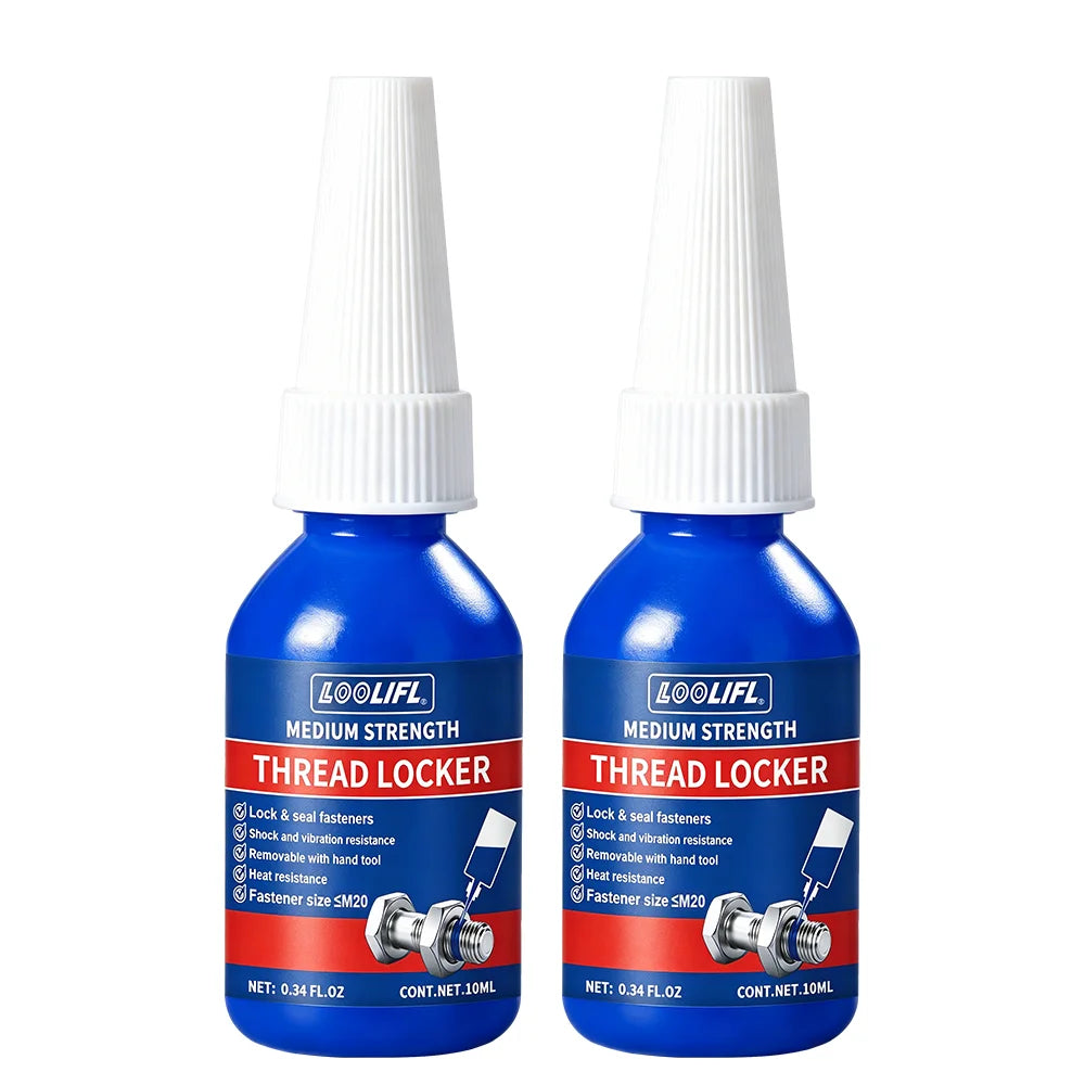 50ml Blue and red threaded locks, medium-strength threaded locks, nut, bolt, fastener, and metal threaded locks, oxygen-free curing screw adhesive to prevent loosening (blue and red)