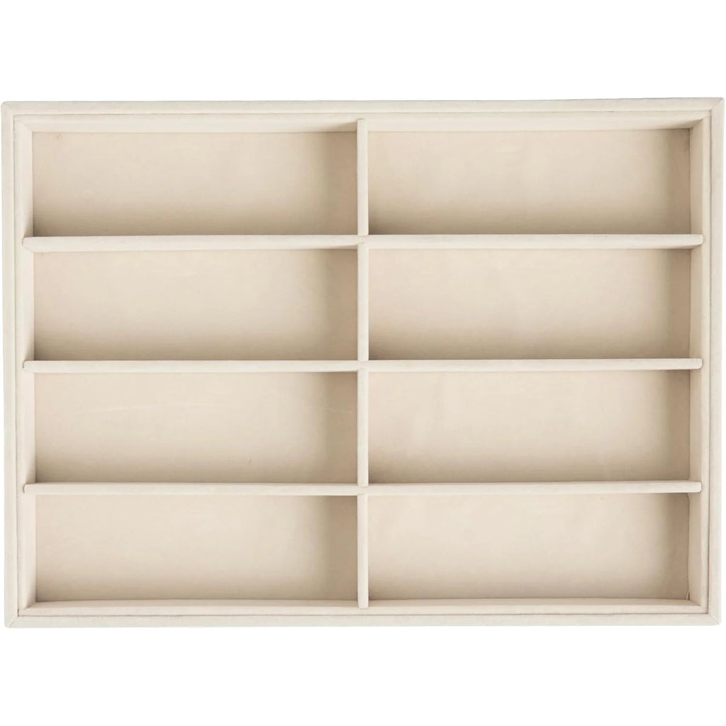 Versatile Gray Velvet Organizer Tray for Glasses, Jewelry & Watches - 8-Compartment, Stackable Display Storage Box, Jewelry Tray