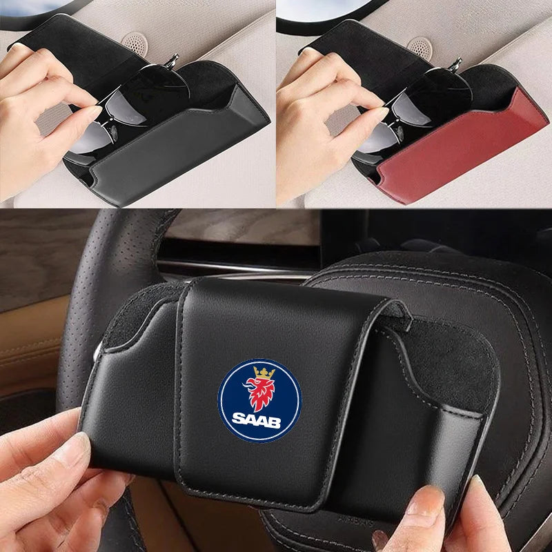 Car Sun Visor Leather Auto Sunglasses Clip Glasses Holder case Storage for SAAB 900 9000 9-3 9-5 99 Turbo 96 9-7X 9-4X