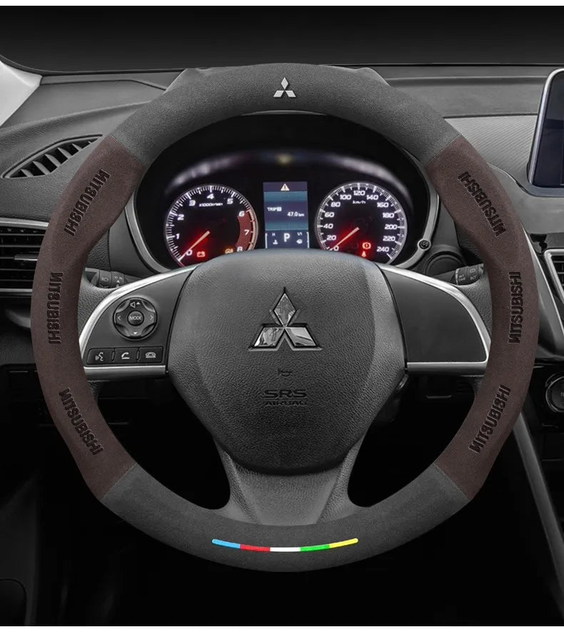 For Mitsubishi Outlander Pajero Asx Colt Lancer EX Evolution X L200 Triton RALLIART Car Suede Carbon fiber Steering Wheel Cover